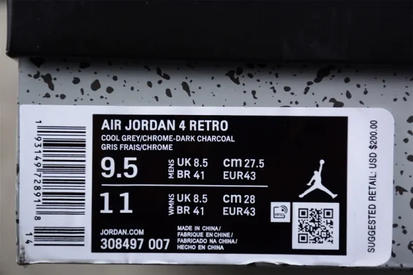  Nike Air Jordan 4 Retro Cool Grey 308497-007 